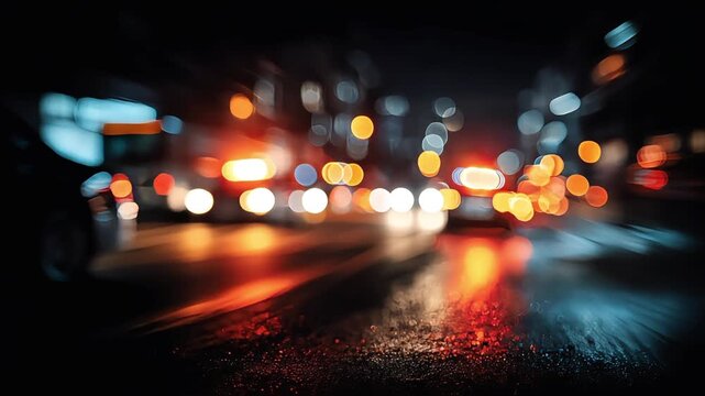 An abstract and vibrant blurry cityscape at night evokes a sense of movement, urban excitement, and the fast-paced energy of modern life; suitable for