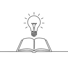 Open Book with Light Bulb Symbol of Knowledge and Inspiration.