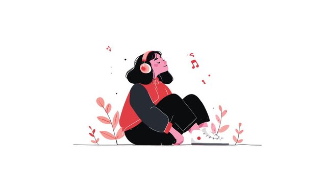 Woman Listening Music Vector Illustration