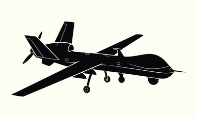 Military Drone UAV Aircraft Silhouette Unmanned Aerial Vehicle Surveillance Vector Illustration