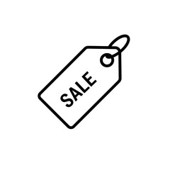 Simple black line art sale tag icon for promotion.