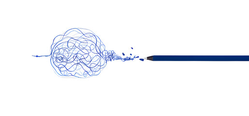 Brainstorm concept with blue pencil creating mind map on white background © Zeeshan