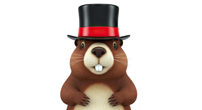 Cartoon Groundhog Wearing a Top Hat