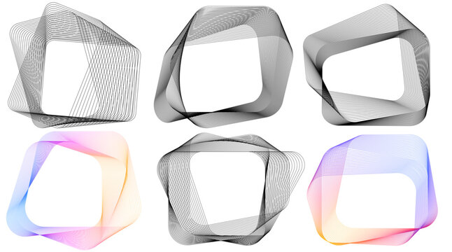 Geometric abstract line shapes set. Modern design elements with flowing wave lines and soft gradient transitions, perfect for tech backgrounds, minimal posters, branding, and futuristic