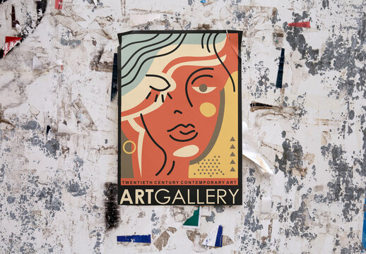Real photo of Poster Placed on Urban Wall Space. PSD template mockup.