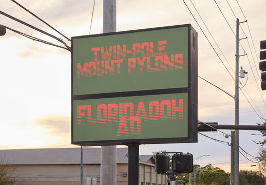 Real photo of double pole Sign in FLorida. PSD template mockup.