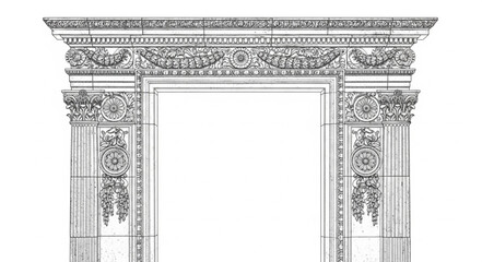 Intricate Architectural Archway with Corinthian Columns and Decorative Frieze. © yari