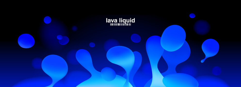 3D Lava Lamp with Blue Background and Black Liquid in An Organic Shape Set. A Smooth Sphere Floating on A Dark Gradient for Abstract Color and Pattern through Fluid Drips and Floating