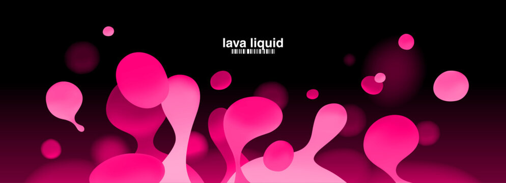 3D Lava Lamp with Pink Bg and Black Liquid for A Set of Spheres in A Dark Background. A Drip and Float Pattern of Blobs, Bubbles, and Balls with Abstract Light. Smooth Organic Shapes
