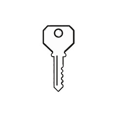 Simple black and white illustration of a house key.