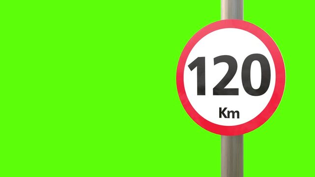 Speed limit sign indicating 120km against a vibrant green background. It represents road safety