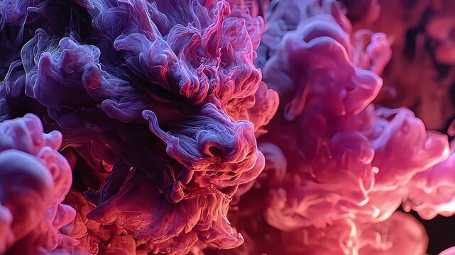 Vibrant ink cloud explosion creates a dramatic, swirling abstract design. Perfect for evoking creativity, energy, and modern ideas in marketing materi