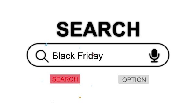 Black Friday search bar online shopping concept with magnifying glass and microphone on white background ecommerce discount day