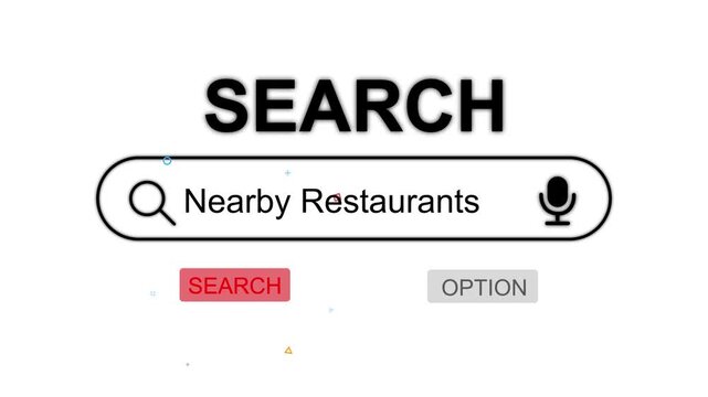 Search Bar with Nearby Restaurants Query on Computer Screen for Navigation and Location Based Services