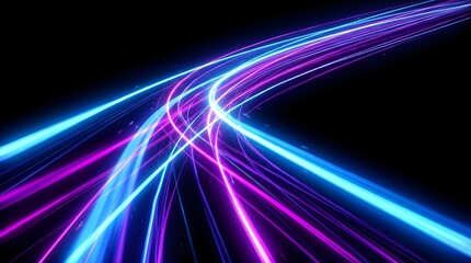Fototapeta premium Abstract digital light trails featuring vibrant neon blue and glowing magenta streaks curve dynamically in darkness