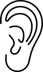 Human ear line art icon illustrating hearing sense and auditory canal anatomy