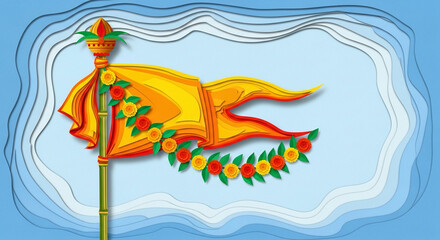 Fototapeta premium Paper Cut Gudi Flag – Gudi Padwa Festival Symbol