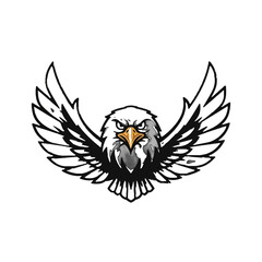 Fototapeta premium Vector illustration of a fierce eagle head with outstretched wings.