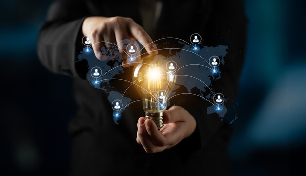 Concept of a global workforce and remote team collaboration. This international network represents professional human resources and social community connections across the world. Fermion