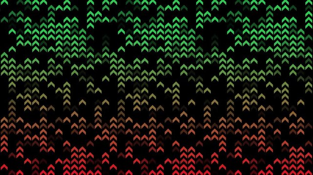 Red to green upward arrows background, concept of growth, recovery and positive economic trend. Seamless looping.
