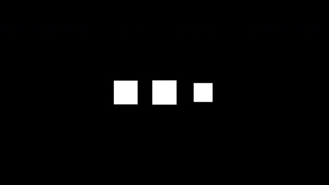 Three Squares Loading Loop Animation - White Boxes Buffering Isolated On Black Background