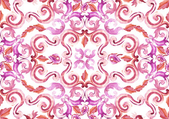 Fototapeta premium Watercolor baroque motif pattern. Seamless tribal pattern design