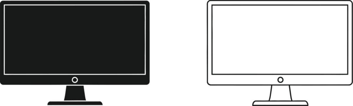 Computer monitor icons isolated on transparent background, Vector