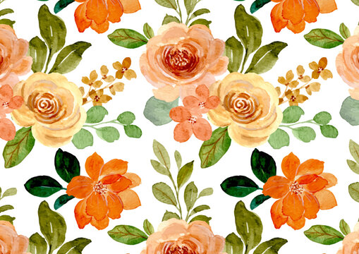 Vibrant tropical flower pattern with exotic hibiscus and palm leaves in a seamless repeat layout