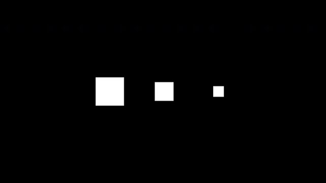 Three Squares Loading Loop Animation - White Boxes Buffering On Isolated Black Background