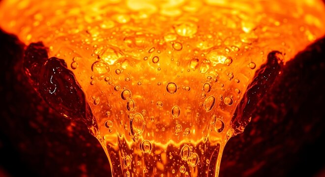 L&iacute;quido laranja vibrante com bolhas que descem dramaticamente