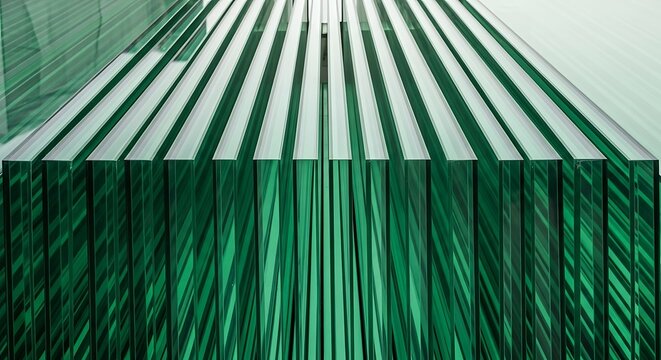 Pilha de blocos de vidro verde com superf&iacute;cies refletoras