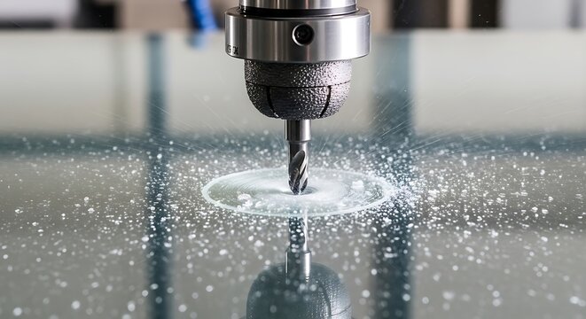 Broca industrial corta metal com respingos de &aacute;gua