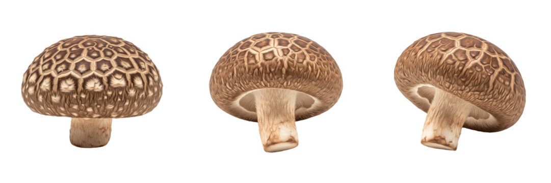 Lentinula edodes Shiitake Mushroom Isolated on White Background, Whole Shiitake Mushroom Cap Texture, Edible Asian Culinary Mushroom Ingredient, Japanese Shiitake しいたけ 椎茸 Food Produce