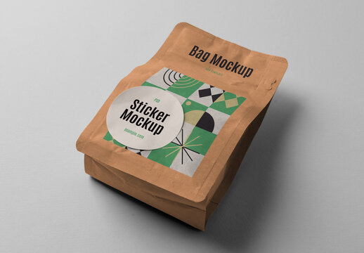 Coffee Package with Sticker Mockup