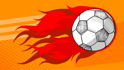 Fototapeta premium Burning soccer ball banner, vector illustration