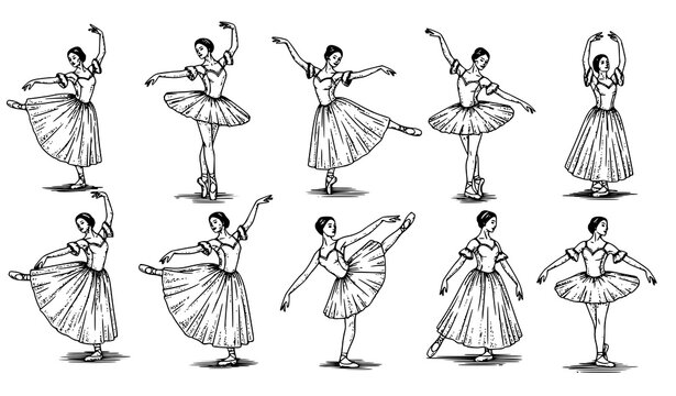 Vintage ballerina ballet dancer sketch collection theatre dance vector