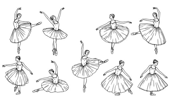 Ballerina ballet dancer sketch set with graceful ballet poses vector