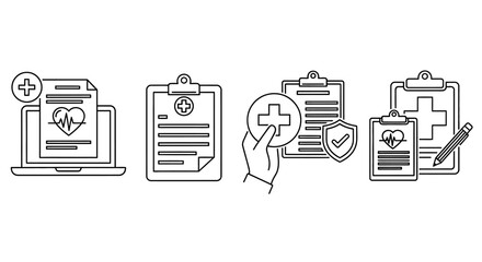 Medical documents and health icons displayed on digital devices and handheld media © imran