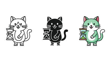Three cartoon cats holding glasses, different colors, white background