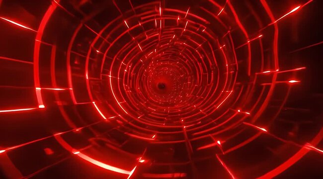 Red, glowing tunnel with circular and linear light streaks, converging inwards