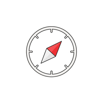 A minimalist compass icon with a red and white needle indicating direction, symbolizing navigation, exploration, and guidance