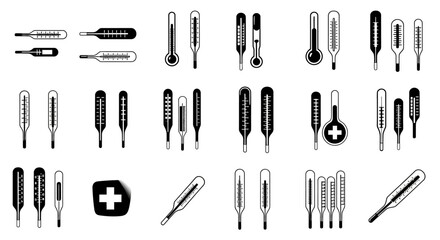 Obraz premium Collection of Medical Thermometer Icons and Illustrations
