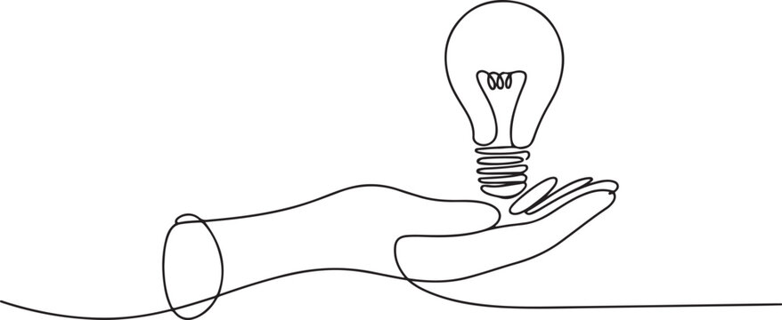 Continuous one line drawing of Hand holding light bulb vector illustration. one line Icon drawing