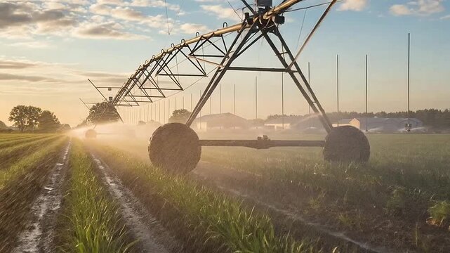 Automated irrigation system waters crops in a vast agricultural field