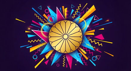 Vibrant abstract design with dynamic geometric shapes and bold colors