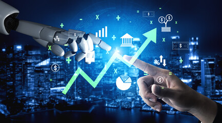 An AI prediction of financial growth and economic success. An upward trend in business investment...