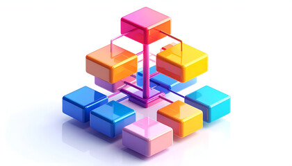 Obraz premium Colorful 3D cubes connected in networking structure modern technology arrangement