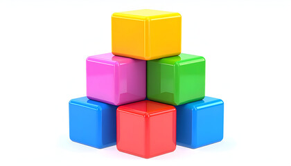 Obraz premium Colorful cube blocks stacked in pyramid shape on white a bright and playful arrangement