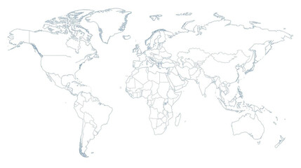 Detailed world map with country borders for global navigation and planning