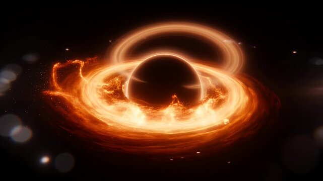 Fiery accretion disk surrounds a dark, enigmatic celestial body